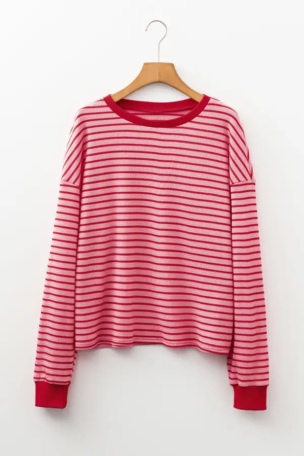 Women's Striped Textured Round Neck T-Shirt