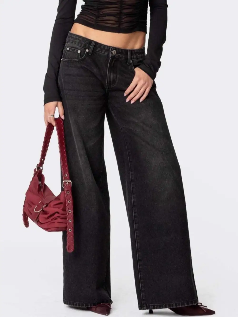 Wide Leg Stretch Cropped Jeans