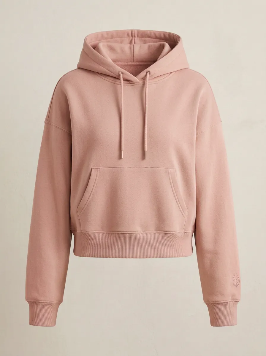 Women's Minimalist Sage Green Solid Color Embroidered Leaf Hoodie
