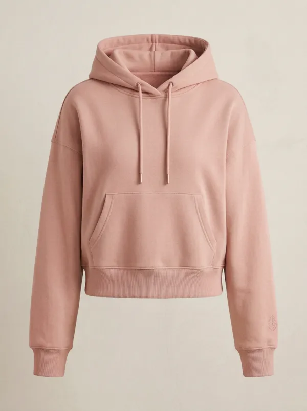Women's Minimalist Sage Green Solid Color Embroidered Leaf Hoodie