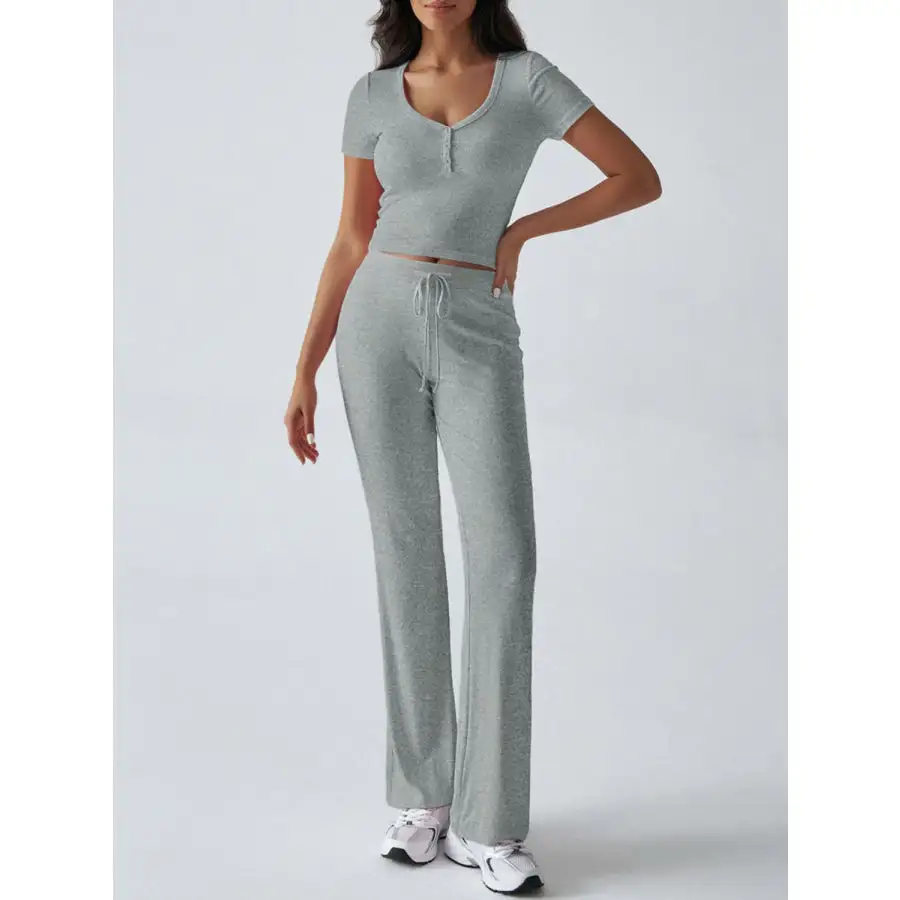 Short Sleeve Top and Drawstring Pants Set