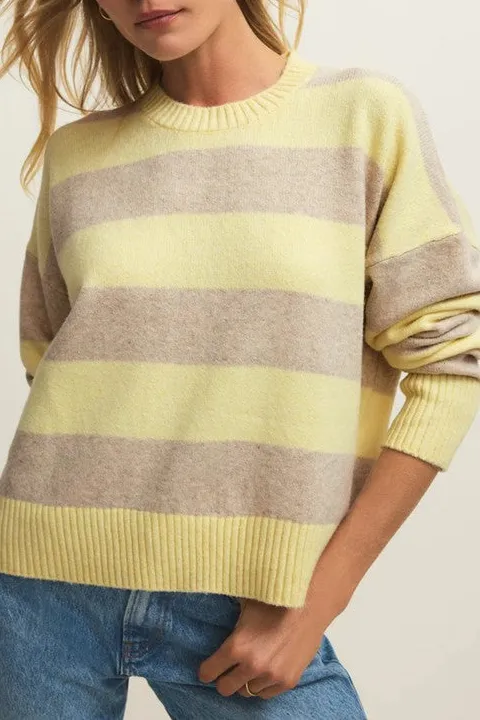 Yellow & Beige Striped Crewneck Sweater