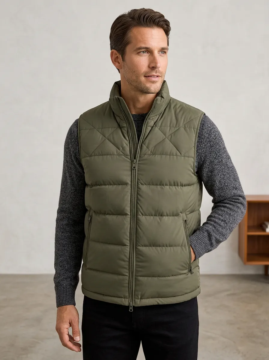 Men's Modern Olive Green Puffer Gilet