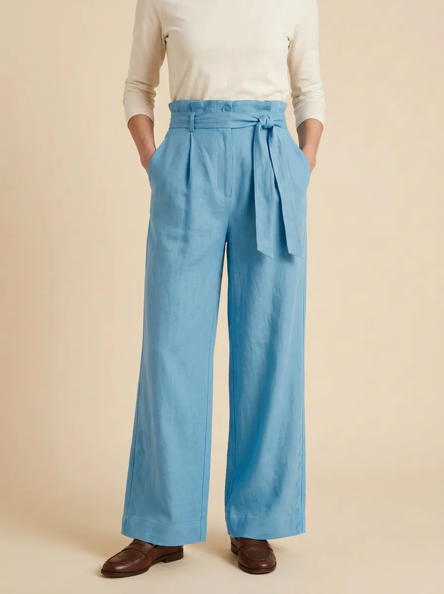 Minimalist Belted High Rise Wide Leg Pants