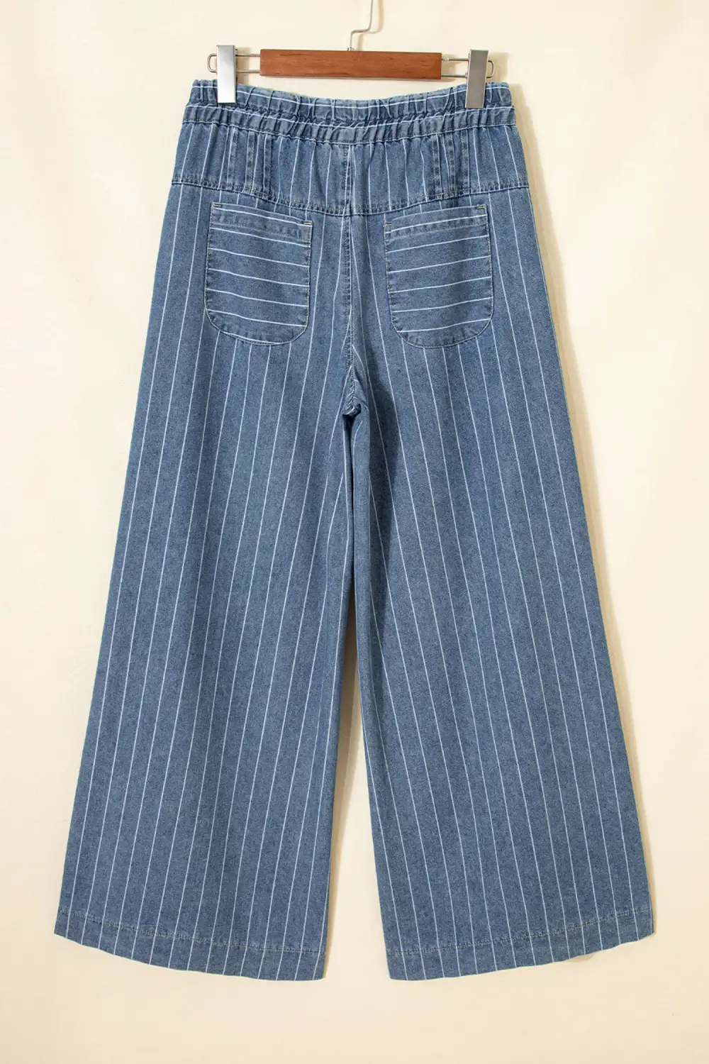 Women's Stripe Button Pleated Drawstring Waist Casual Wide Leg Jeans