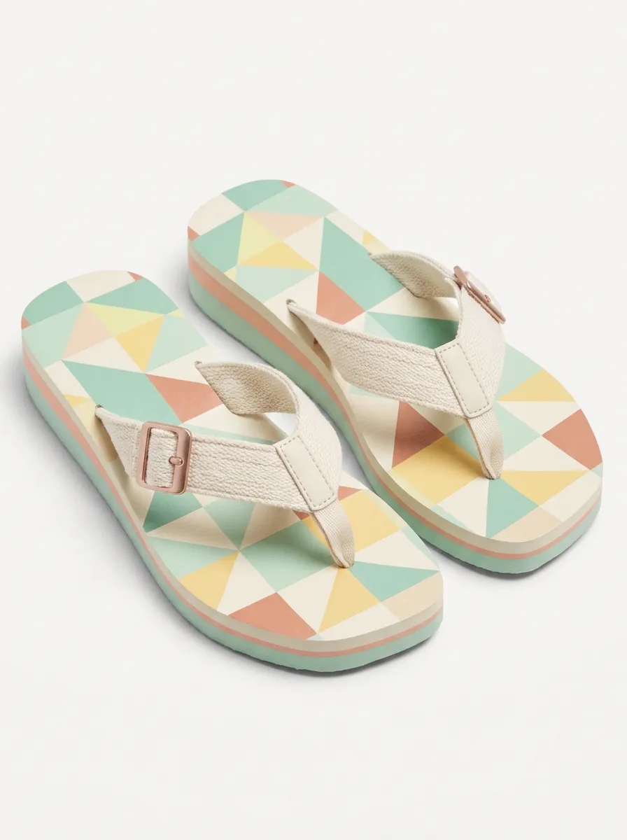 Women's Geometric Pattern Pastel Triangle Printed Flip Flops