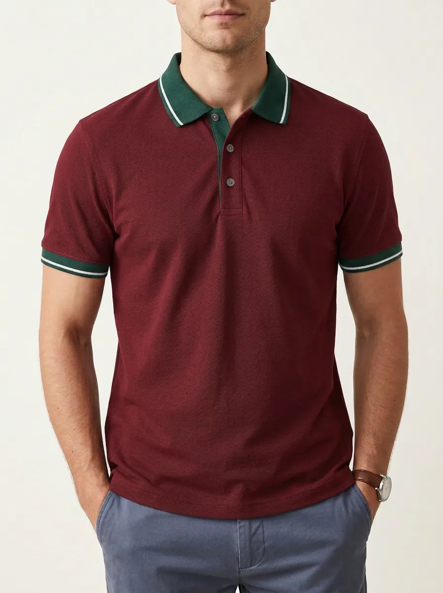 Men's Modern Everyday Contrast Collar Polo Shirt