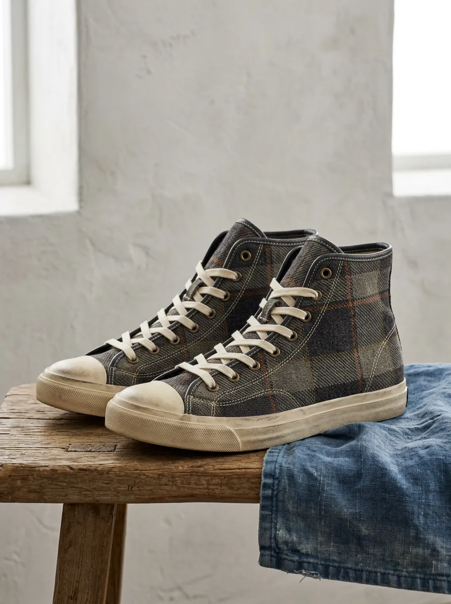 Men's Modern Vintage Plaid Pattern Patterned High Top Canvas Shoes