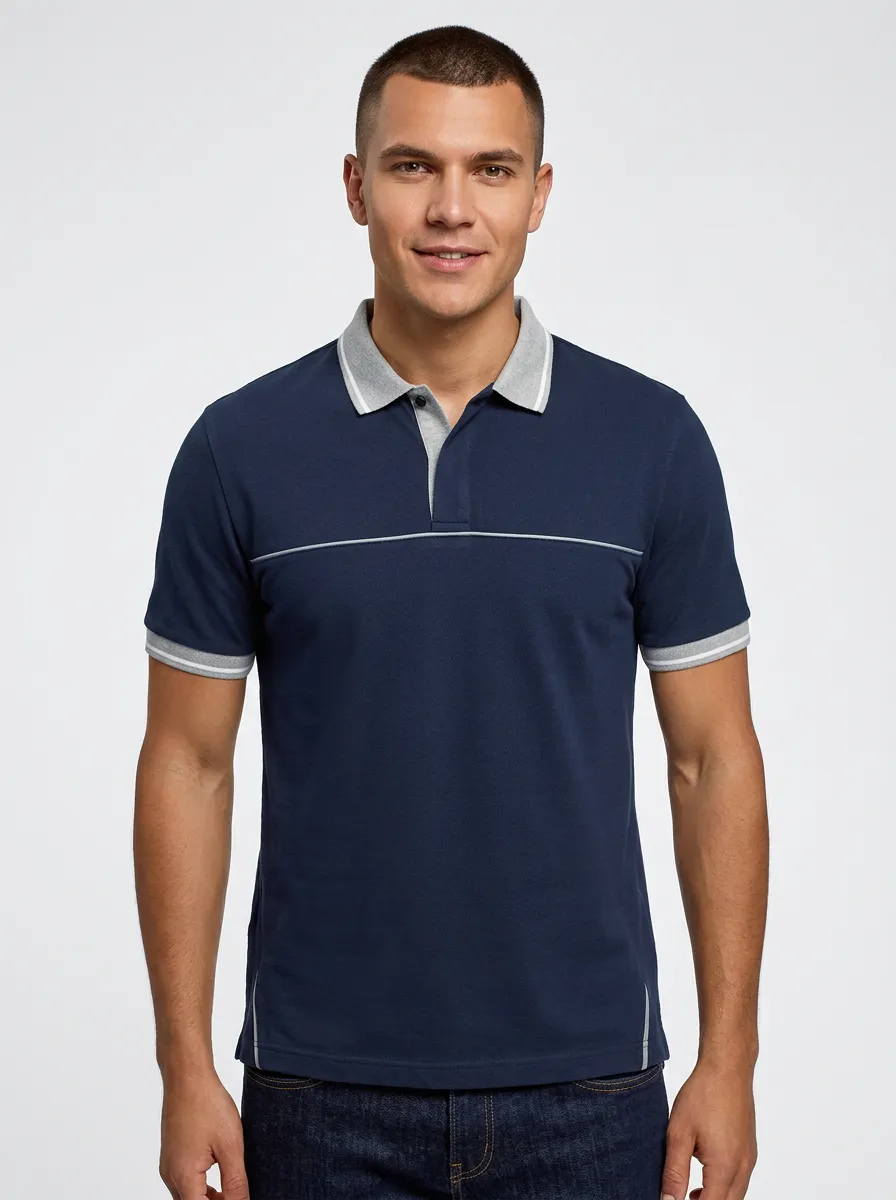 Men's Classic Everyday Contrast Trim Printed Polo Shirt