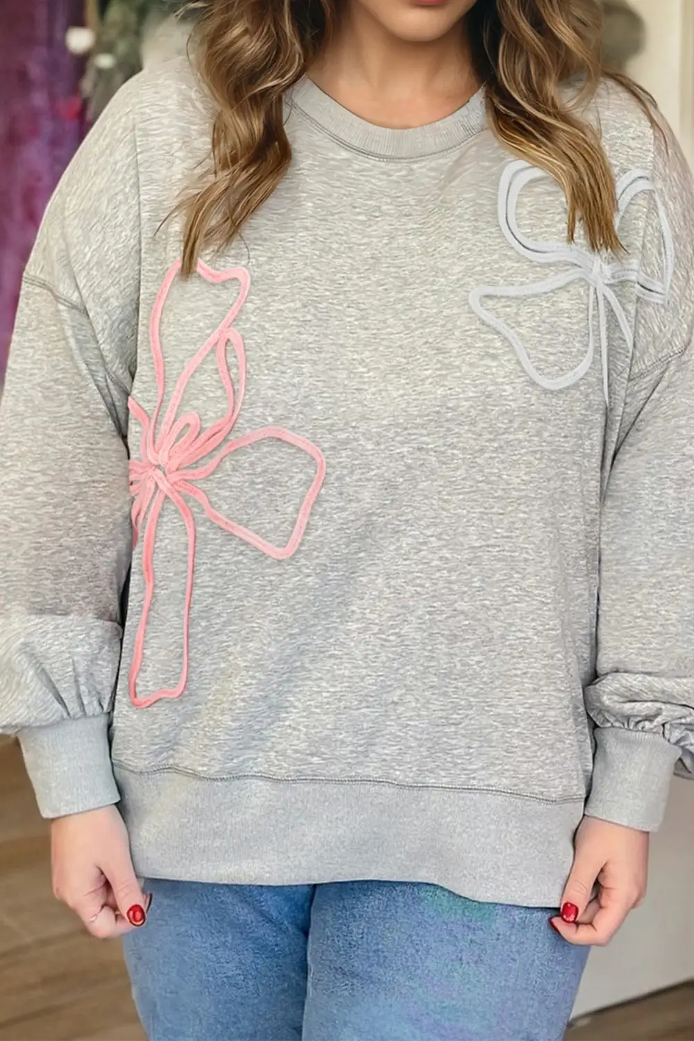 Embroidered Drop Shoulder Crewneck Sweatshirt
