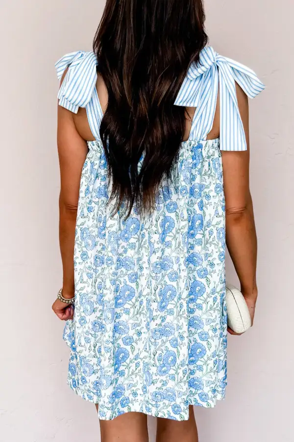 Drape Floral Striped Mini Dress