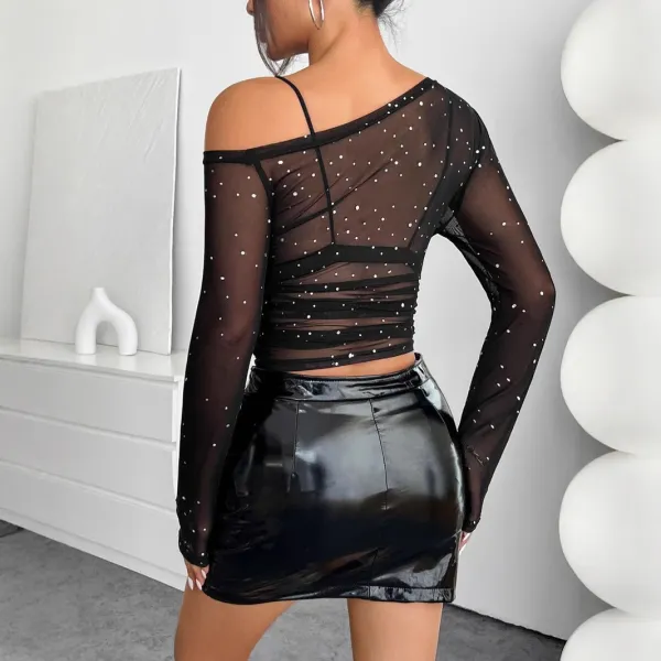Sequin Asymmetrical Neck Blouse