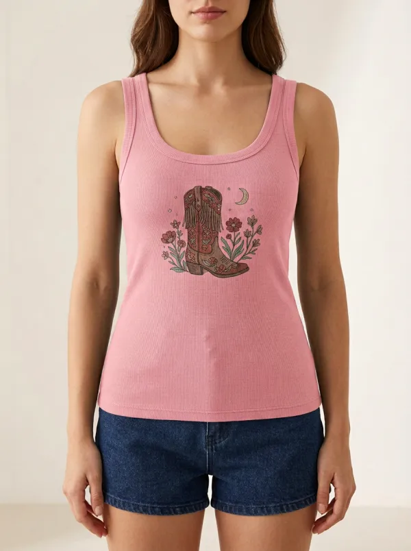 Desert Moon Floral Built-In Bra Tank Top