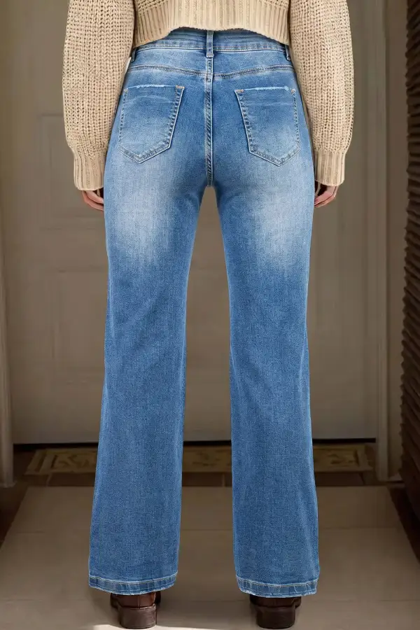 Women's Acid Washed Straight Leg Full Length Casual Jeans