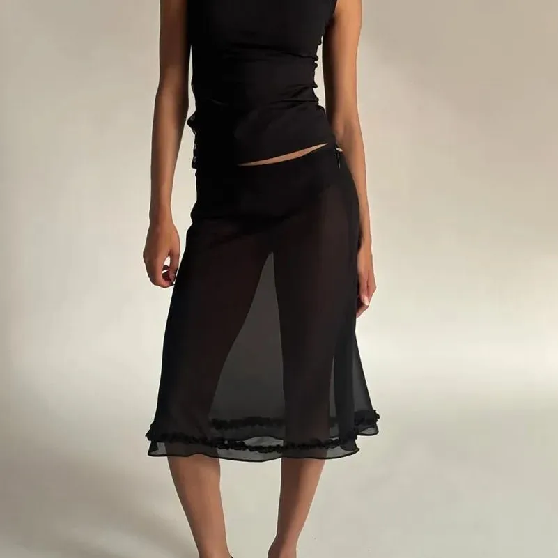 Modern Mesh Ruffle Midi Skirt