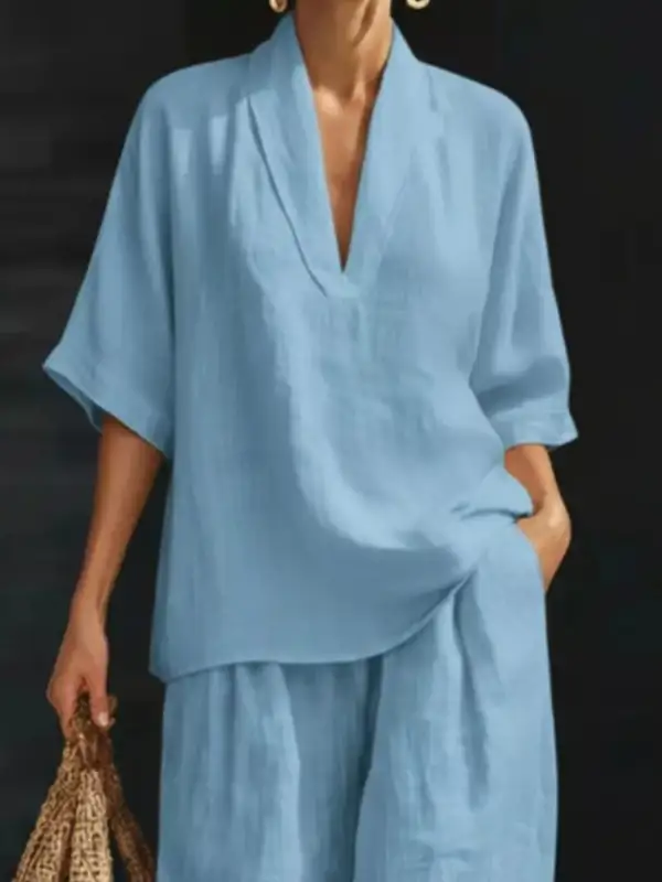 Full Size Half Sleeve Top and Wide Leg Pants Set Plus Size
