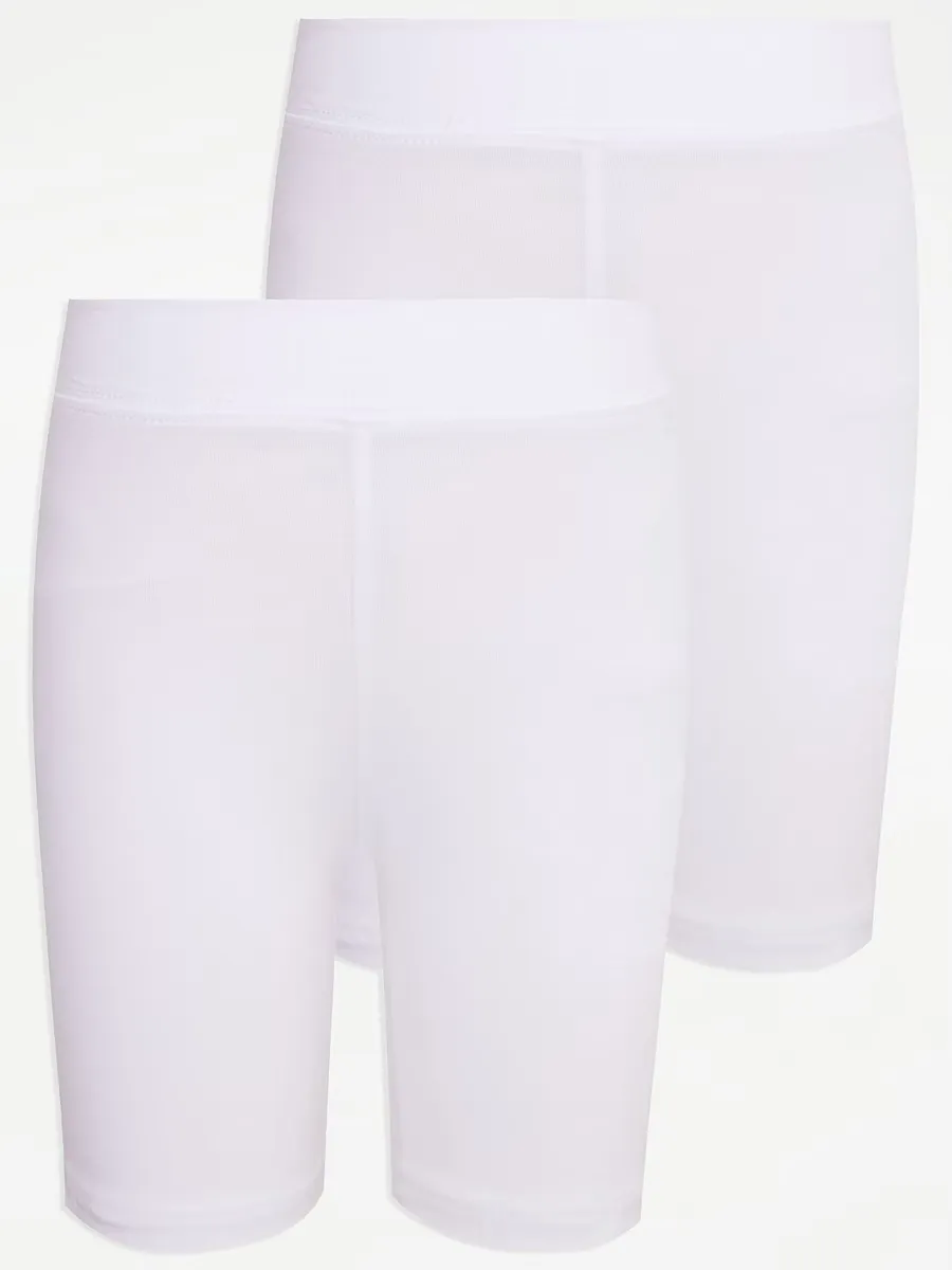 White Cotton Rich Girls Jersey School Cycling Shorts 2 Pack