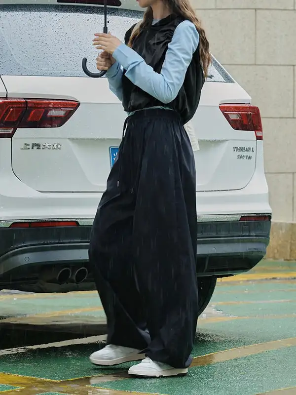 Women's Loose Fit Drawstring Pleated Patchwork Pants