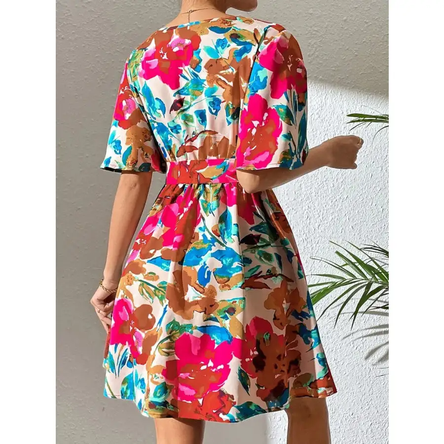 Surplice Short Sleeve Mini Dress