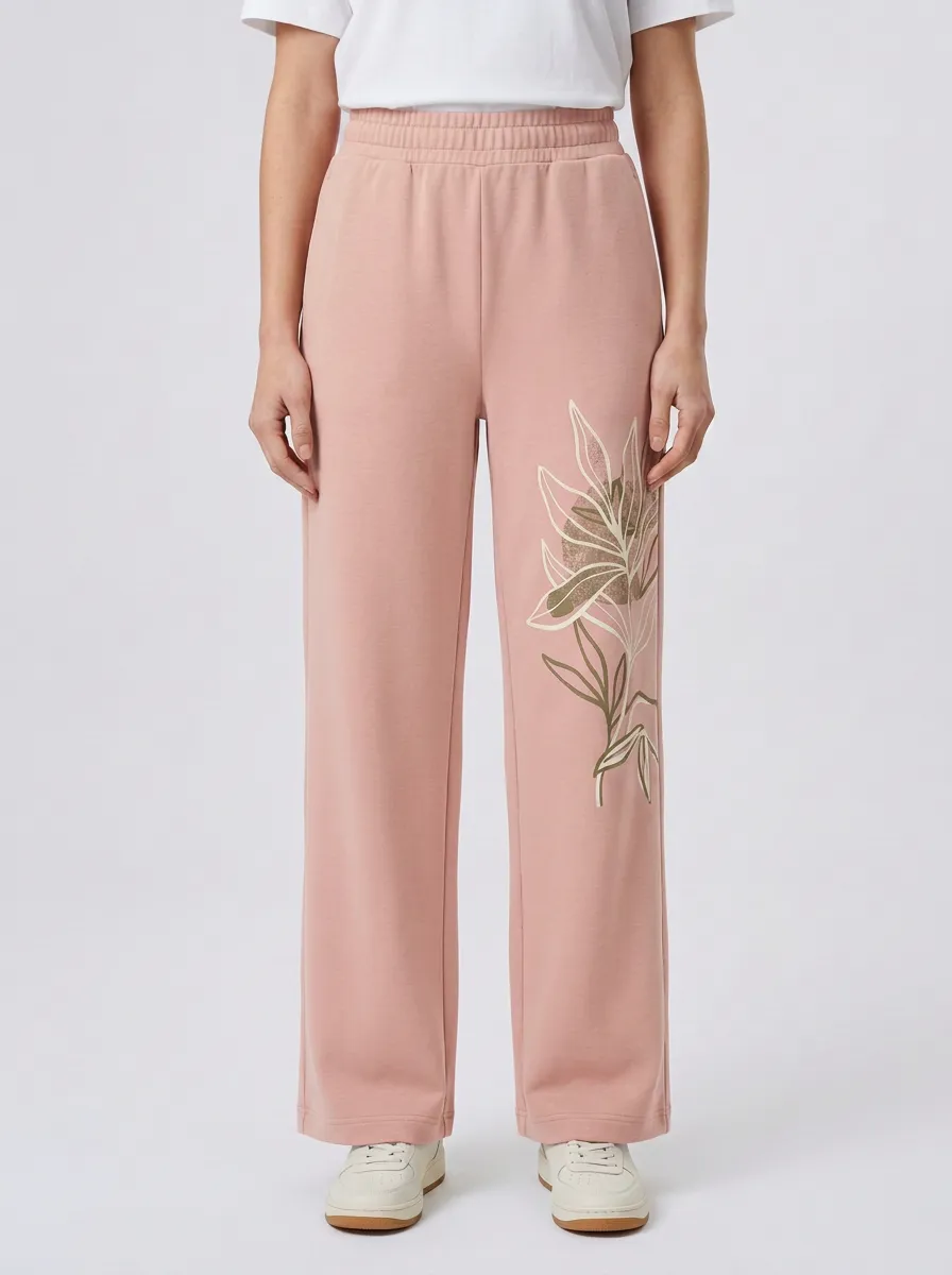 Women's Sage Green Graphic Print Wide-Leg Sweatpants