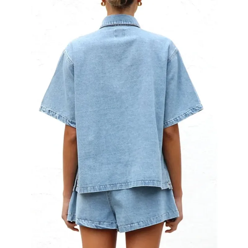 Button-Up Half-Sleeve Denim Shirt