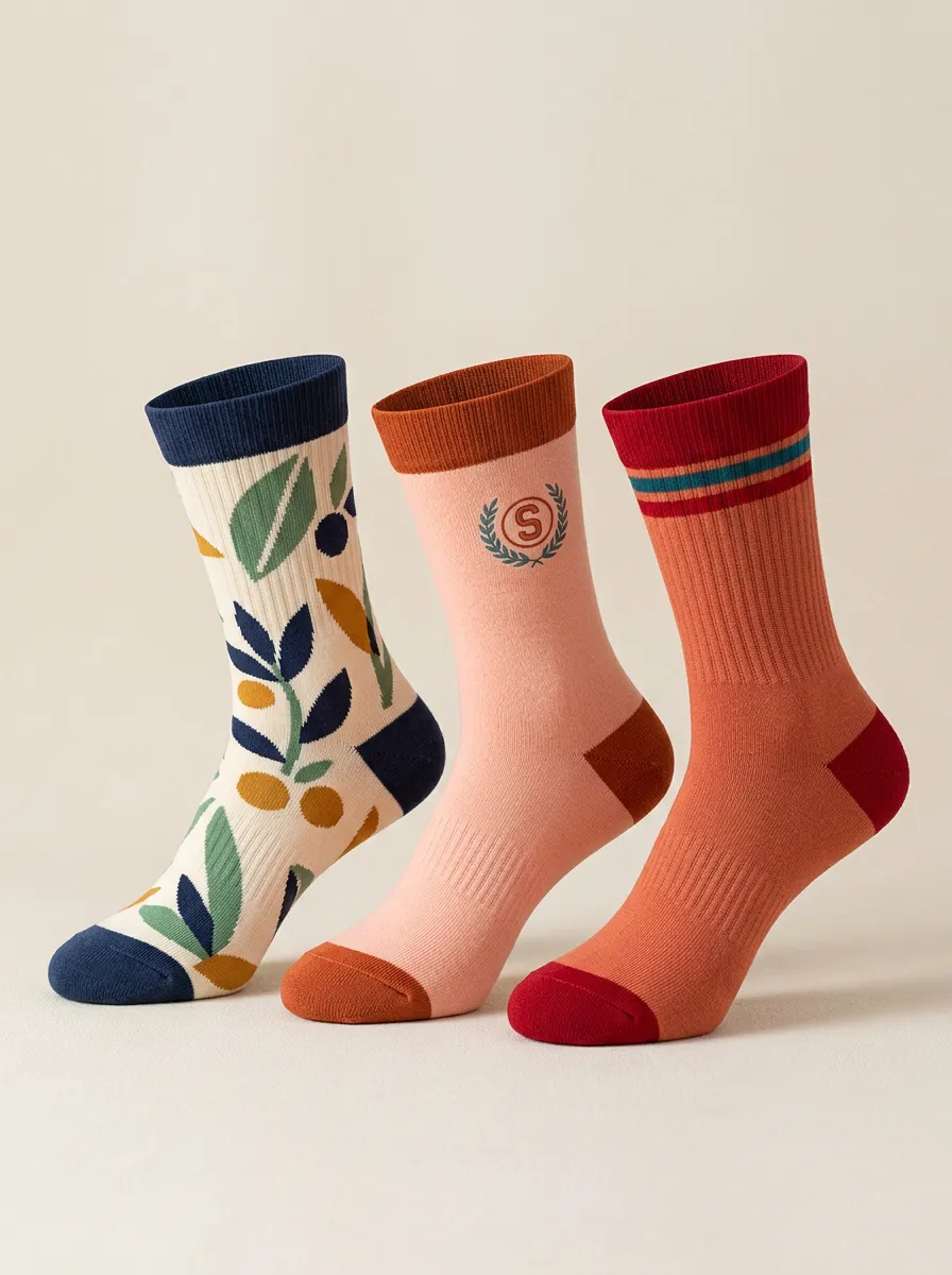 Everyday Striped Botanical Women's Three-Pair Crew Socks