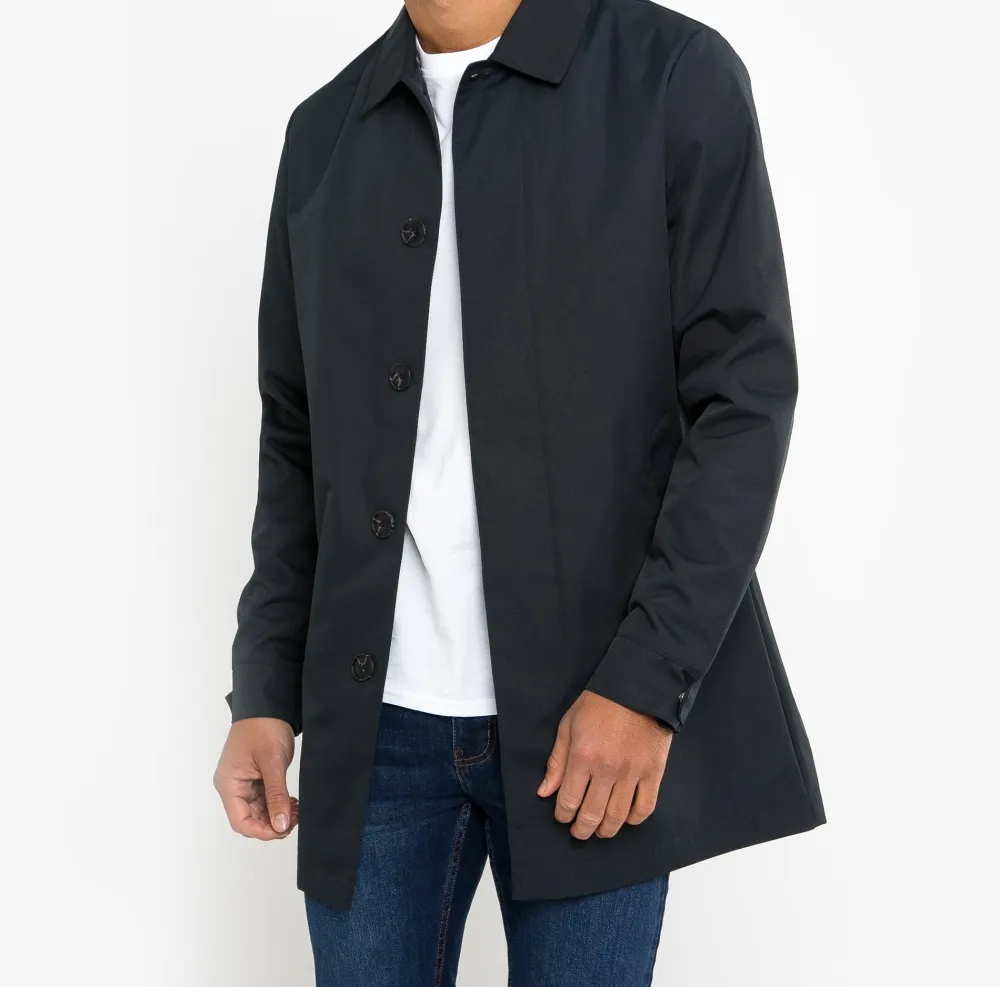 Men's Navy Water-Resistant Longline Coat