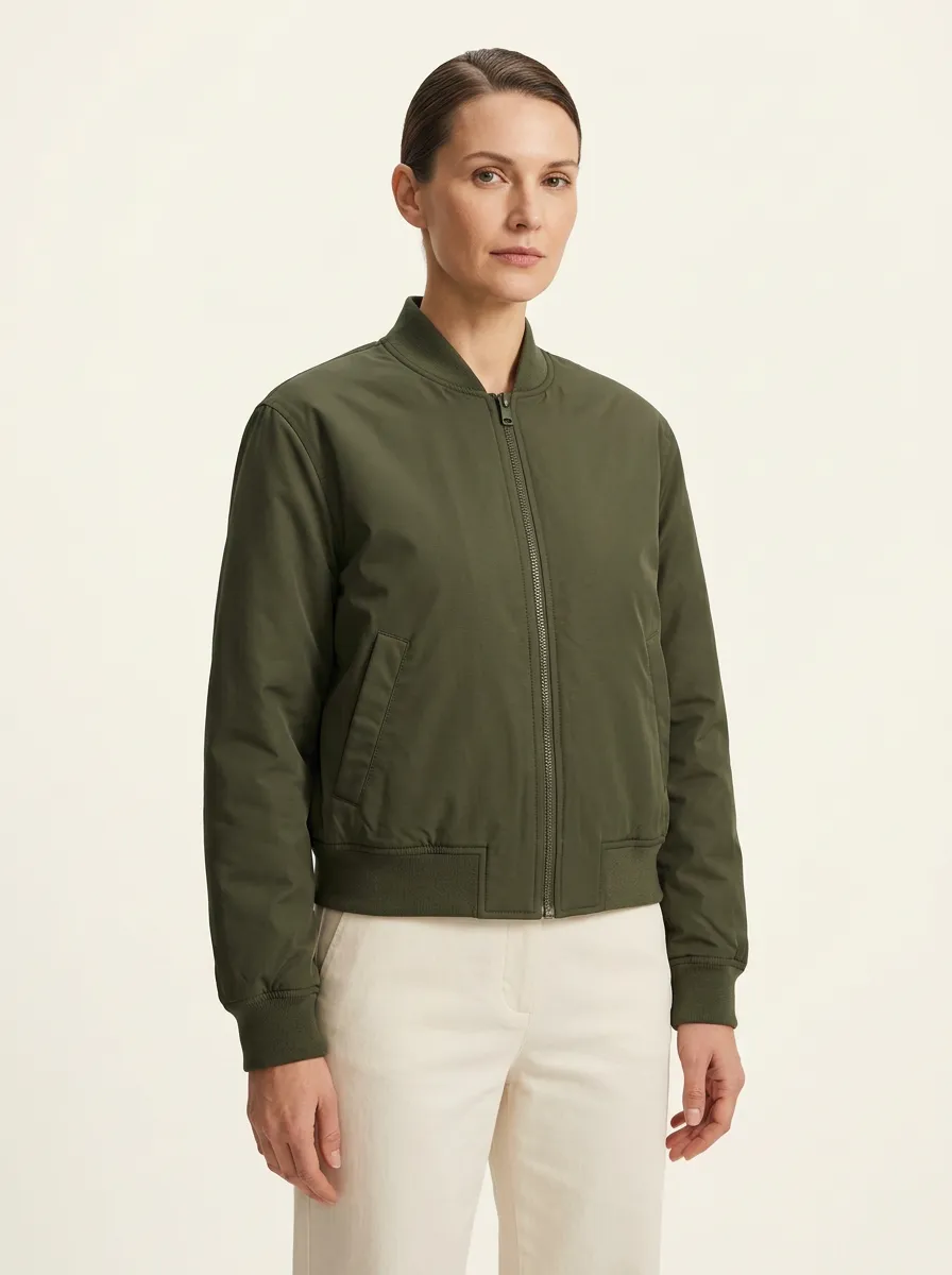 Women's Printed Ribbed-Trim Bomber Jacket