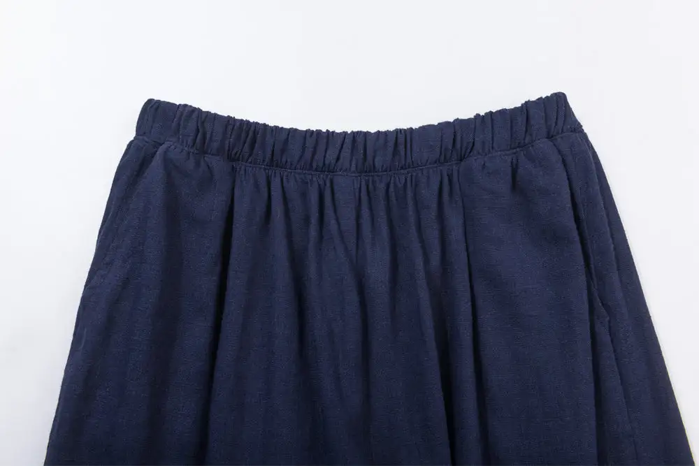 Linen Wide Leg Cropped Elastic Waist Pocketed Trousers