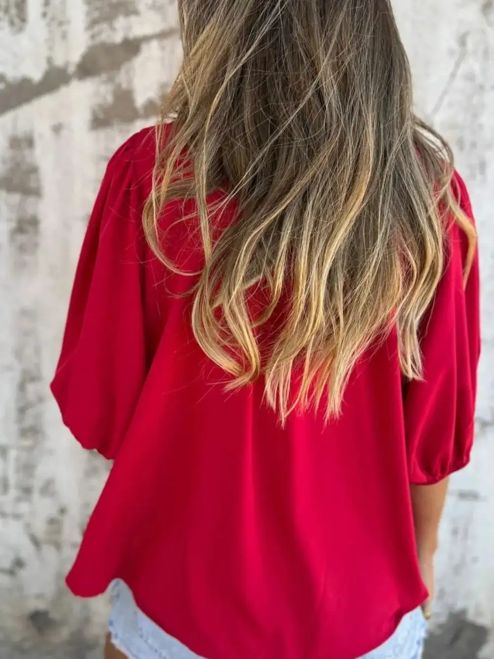 Smocked Puff-Sleeve Buttoned Blouse