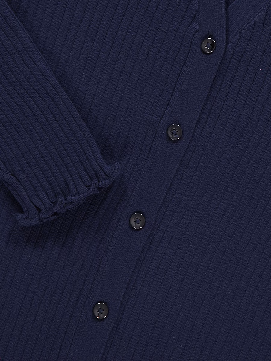 Navy V Neck Lettuce Edge Ribbed Cardigan detail 1