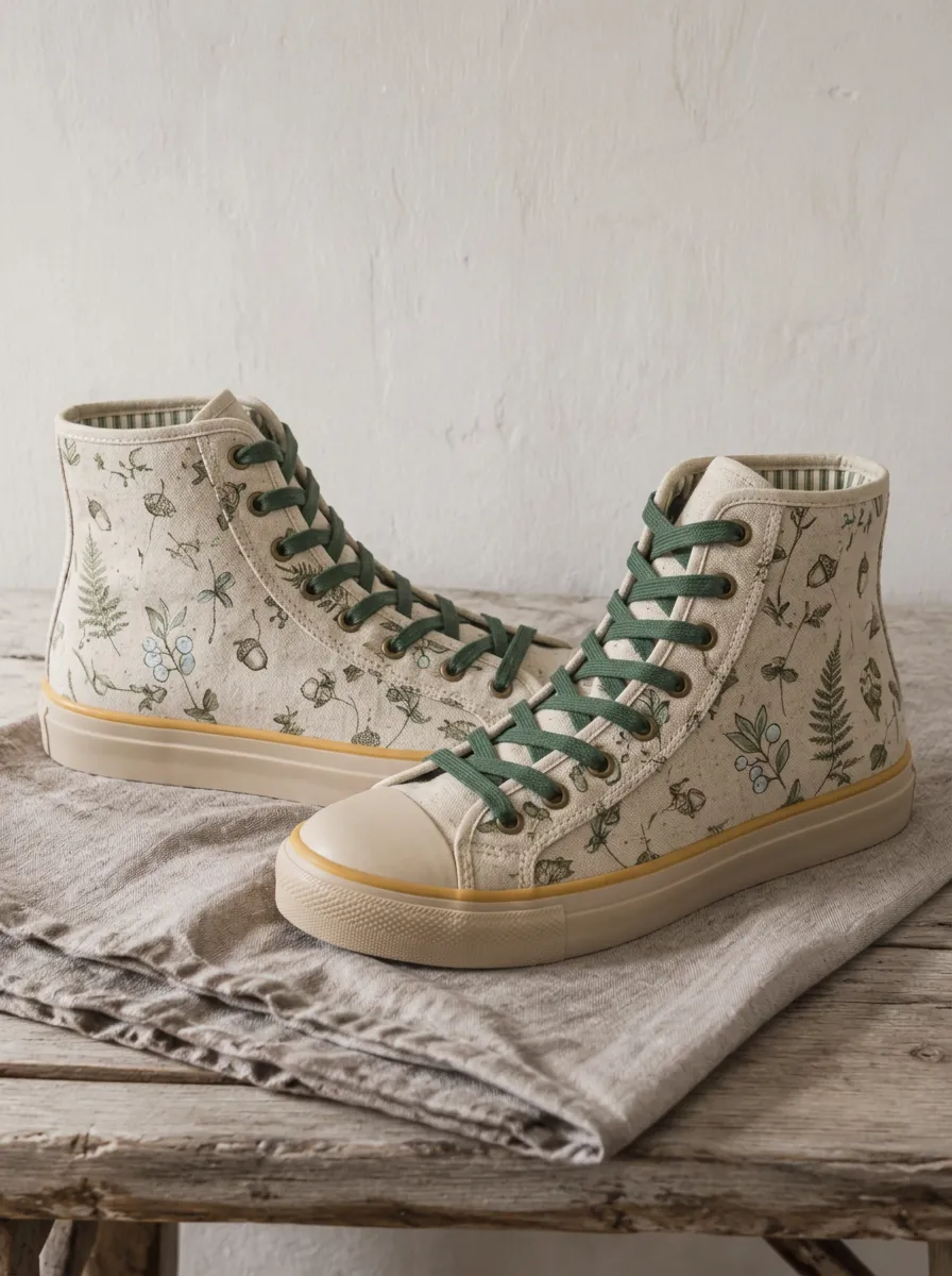Unisex Botanical Nature Lover Fern Acorn Printed Canvas Shoes