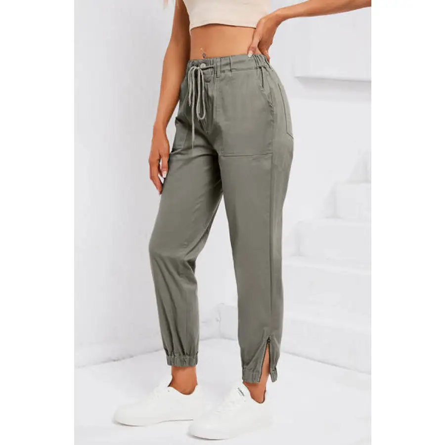 Drawstring Side Zip Joggers Pants