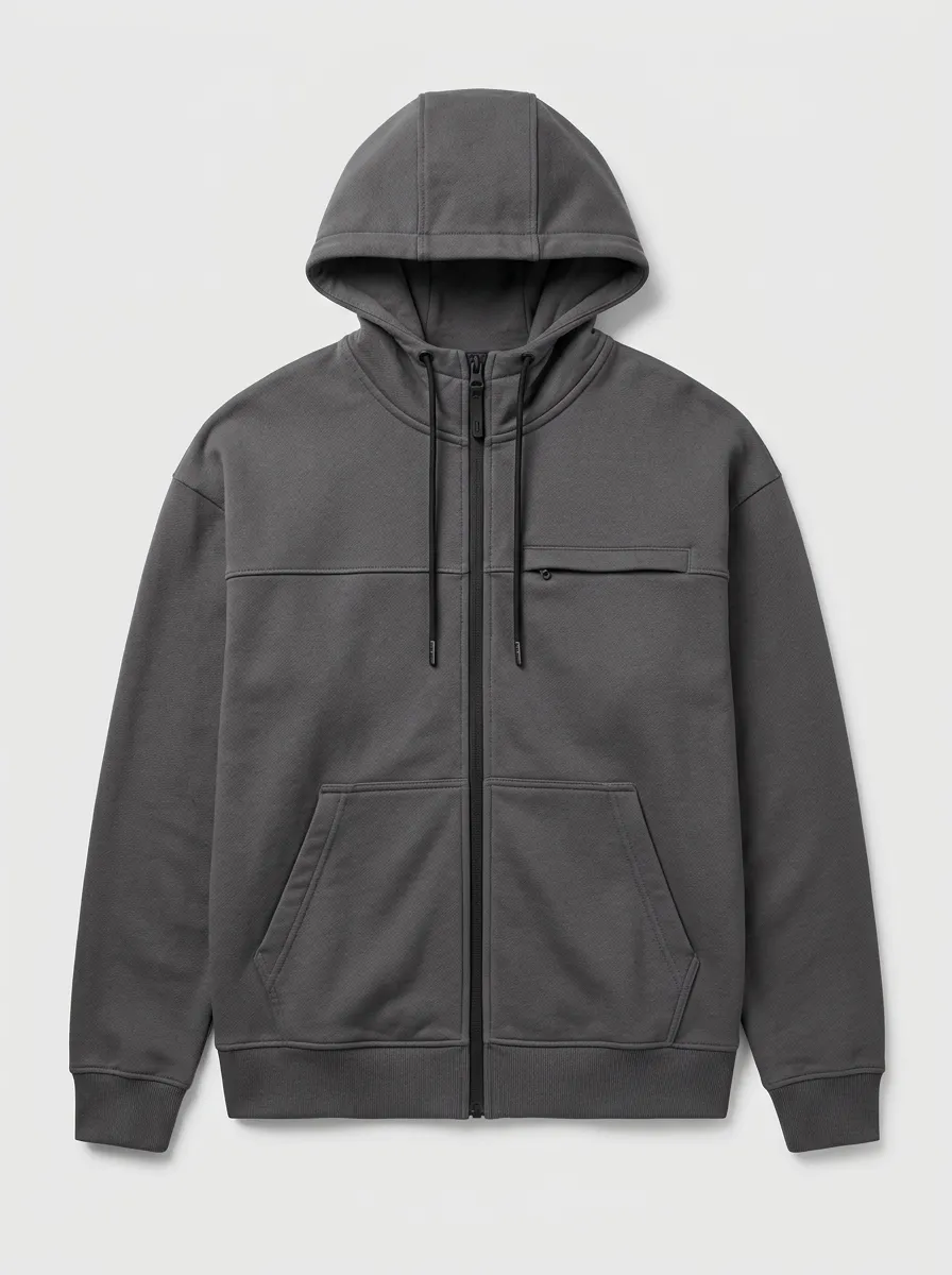 Relaxed Zip-Up Minimalist Style Men's Hoodie