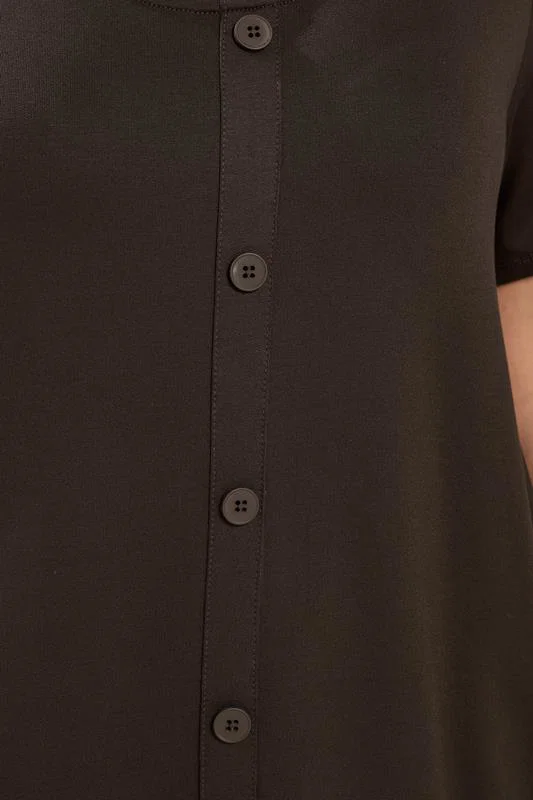 Chocolate Brown Button Front Top detail 3