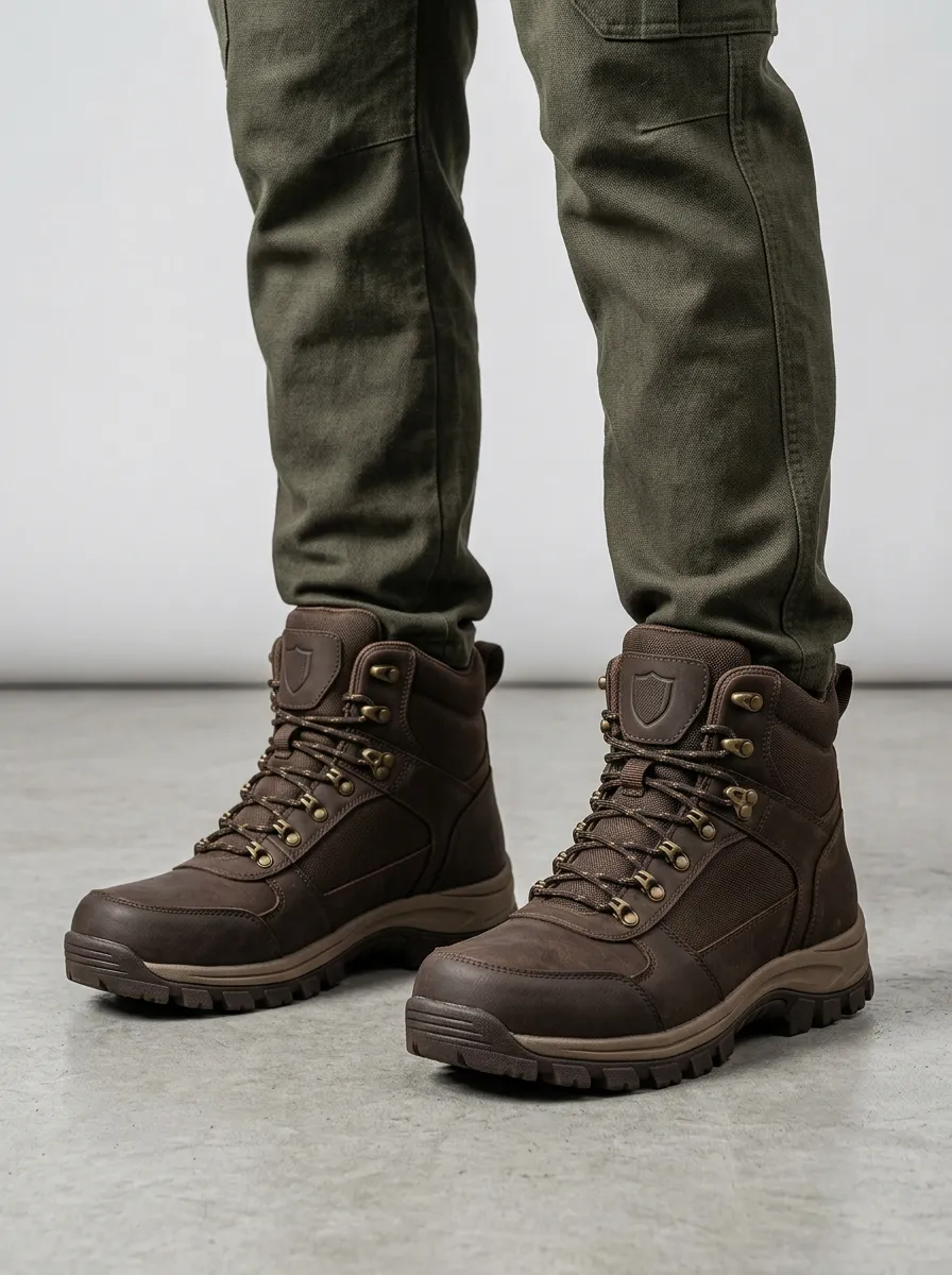 Men's Rugged Waterproof Shield Detail Graphic Detail Work Boots