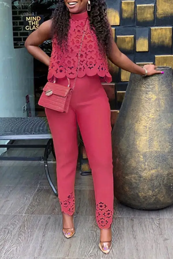 Solid Color Round Neck Long Sleeve Jumpsuit