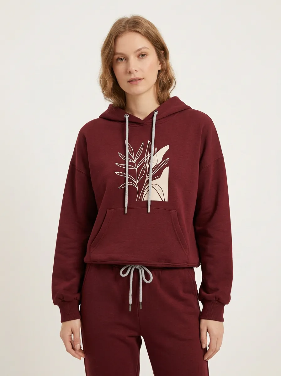 Women's Botanical Minimalist Leaf Hoodie & Jogger Set