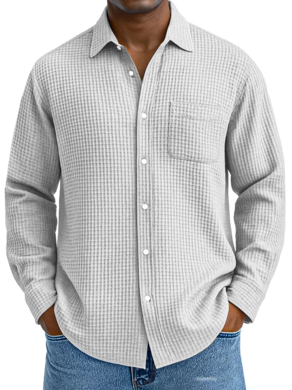 Structured Textured Knit Open Collar Shirt