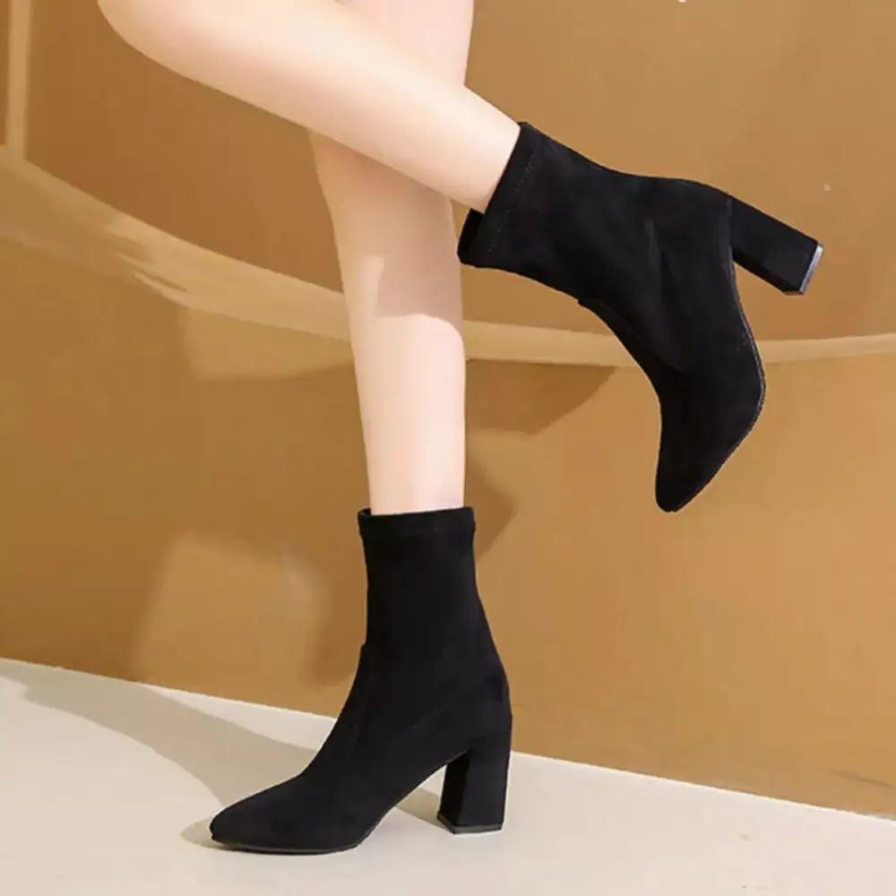 Flowy Point Toe Block Heels Boots
