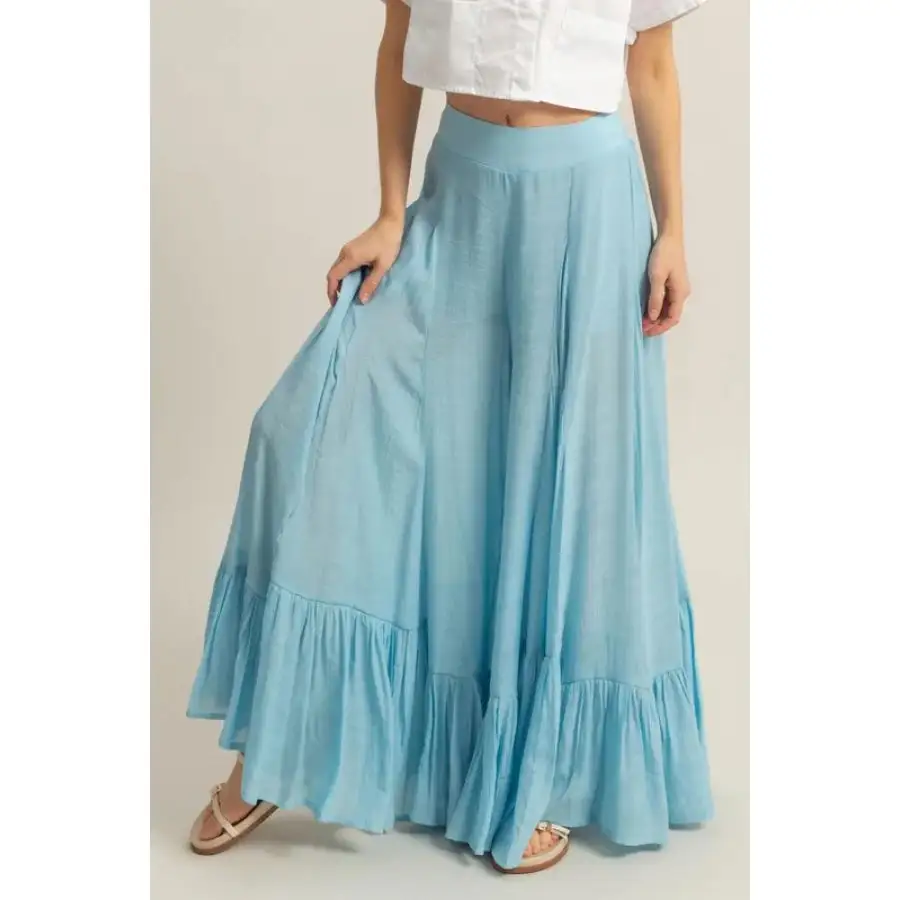 High Waist Ruffle Flared Wide Leg Pants