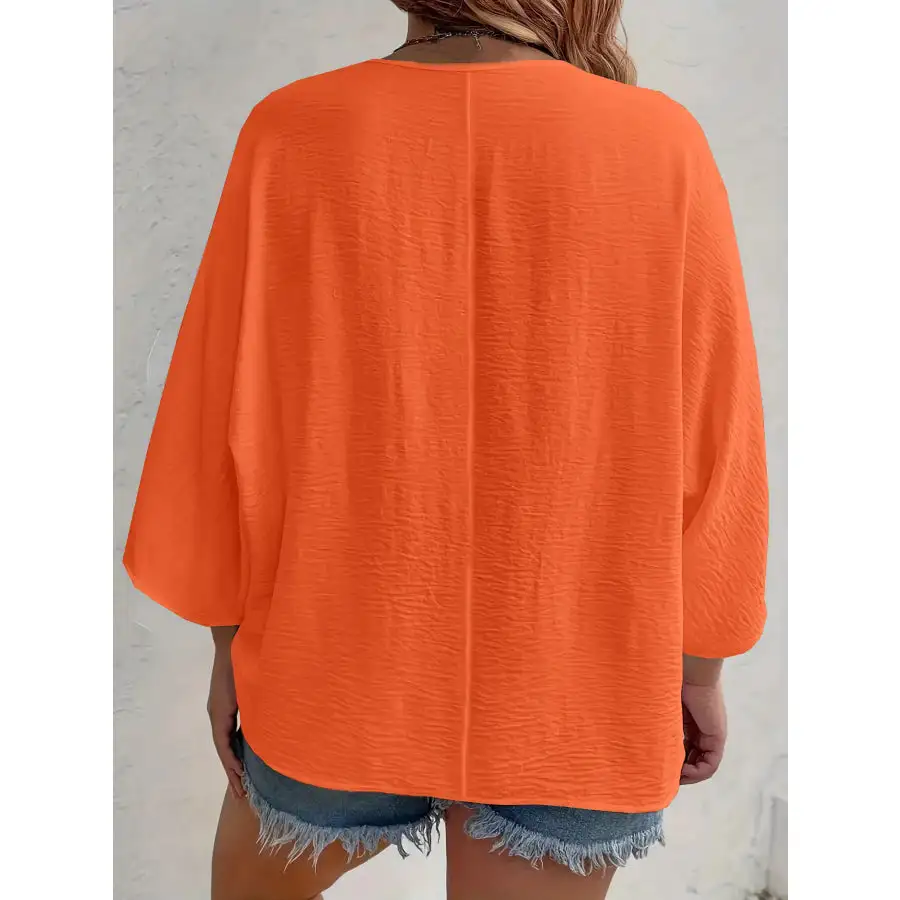 Full Size Casual V Neck Button Down Relaxed Fit Blouse Plus Size
