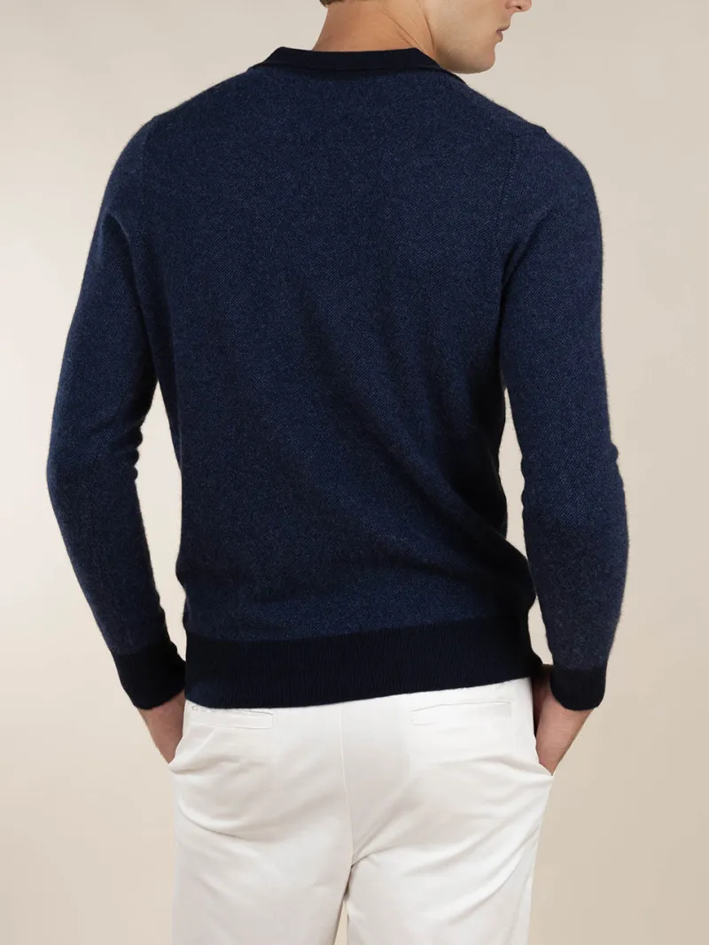 Polo Shirt With Pure Cashmere Buttonless Jacquard Knit Knit Construction
