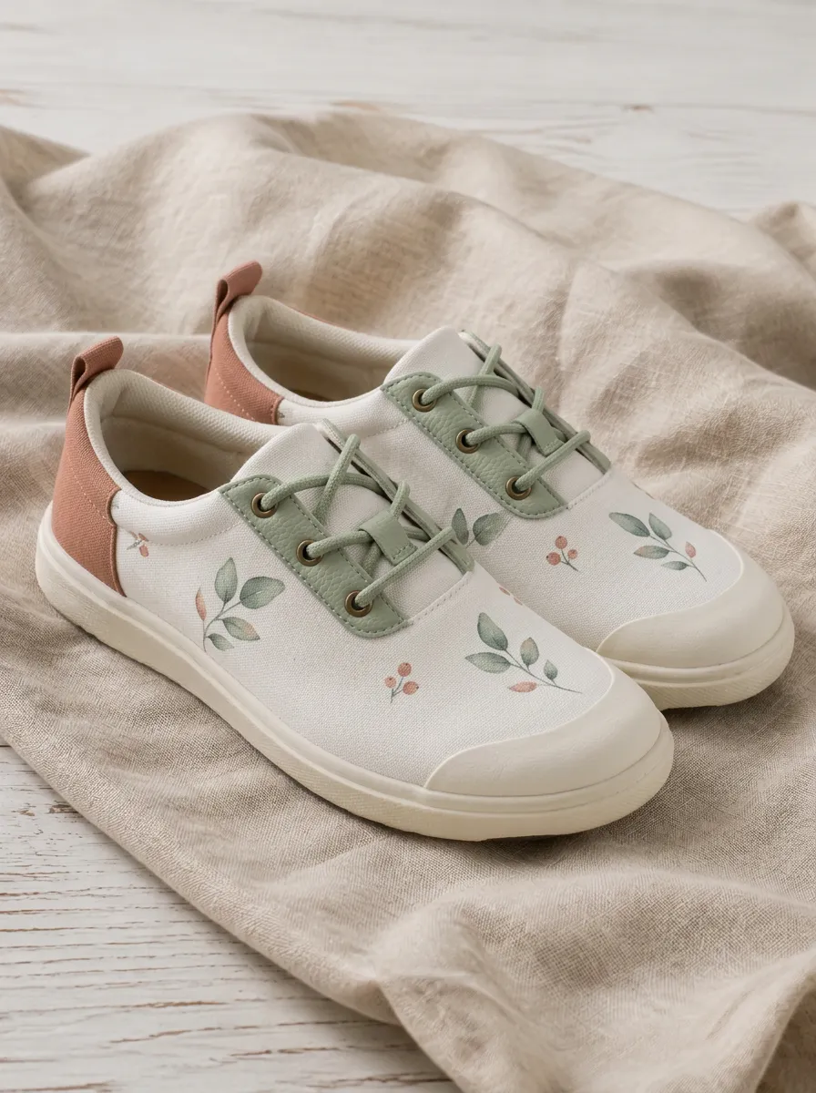 Women's Botanical Nature Lover Leaf Berry Printed Canvas Shoes