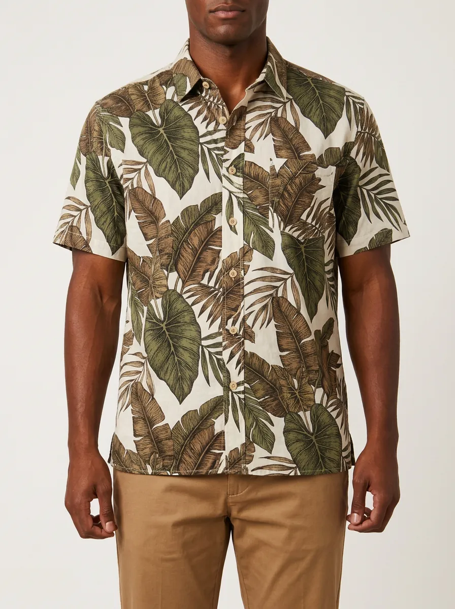 Men's Tropical Summer Botanical Leaves Printed Shirt