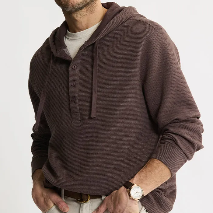 Doubleface Mesh Hooded Henley Pullover