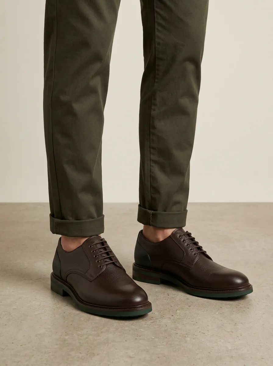 Men's Classic Brown Pebble Grain Leather Oxford Shoes