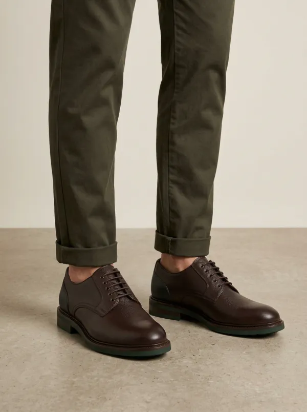 Men's Classic Brown Pebble Grain Leather Oxford Shoes