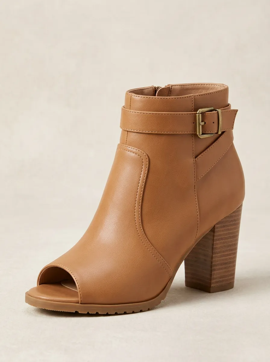 Refined Buckle-Strap Women's Peep-Toe Ankle Boots