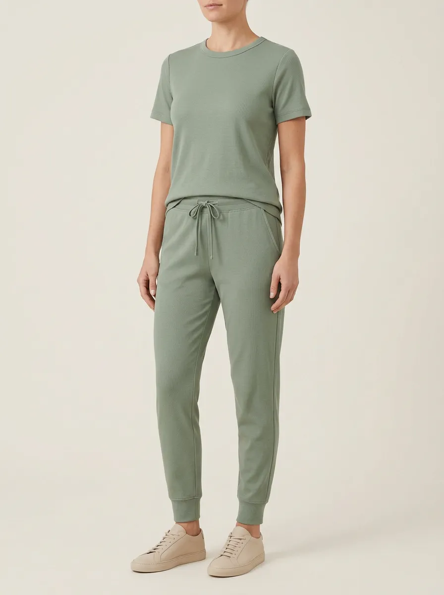 Women's Drawstring Crewneck T-Shirt and Joggers Set